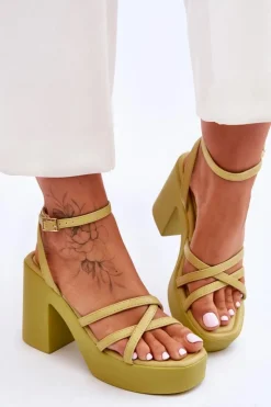 Best Boto Modne Sandały Na Obcasie Z Paseczkami Limonkowe Shemira Zielony