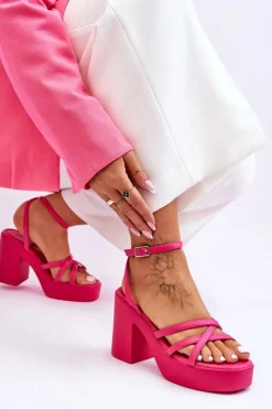 New Boto Modne Sandały Na Obcasie Z Paseczkami Fuksja Shemira Różowy
