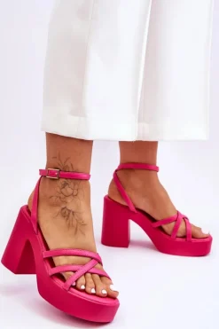 New Boto Modne Sandały Na Obcasie Z Paseczkami Fuksja Shemira Różowy