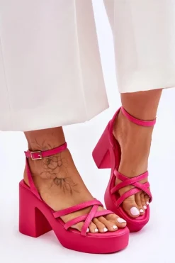 New Boto Modne Sandały Na Obcasie Z Paseczkami Fuksja Shemira Różowy