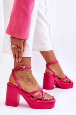 New Boto Modne Sandały Na Obcasie Z Paseczkami Fuksja Shemira Różowy
