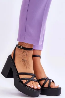 Boto Sandały Na Obcasie*Modne Sandały Na Obcasie Z Paseczkami Czarne Shemira