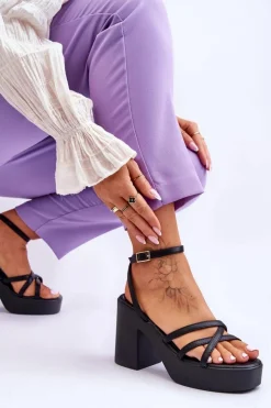 Boto Sandały Na Obcasie*Modne Sandały Na Obcasie Z Paseczkami Czarne Shemira