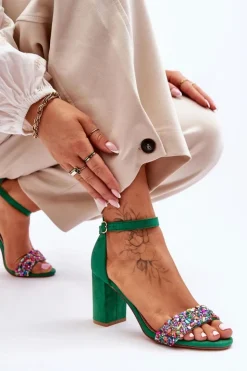 Boto Sandały Na Obcasie*Modne Sandały Na Obcasie Z Ozdobnymi Kamieniami Zielone Love Me