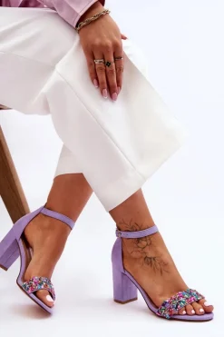 Boto Sandały Na Obcasie*Modne Sandały Na Obcasie Z Ozdobnymi Kamieniami Fioletowe Love Me