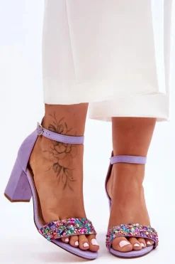Boto Sandały Na Obcasie*Modne Sandały Na Obcasie Z Ozdobnymi Kamieniami Fioletowe Love Me