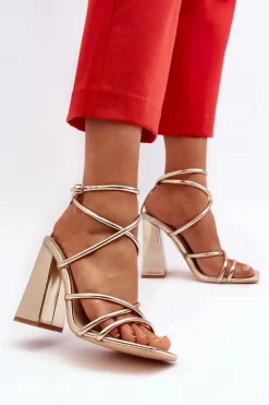 Damskie Boto Modne Sandały Na Obcasie Złote Josette