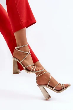 Damskie Boto Modne Sandały Na Obcasie Złote Josette