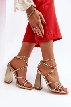 Damskie Boto Modne Sandały Na Obcasie Złote Josette