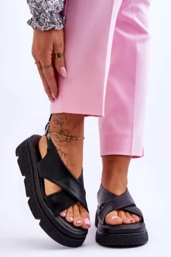 Damskie Evento Modne Sandały Na Platformie Czarne Chester