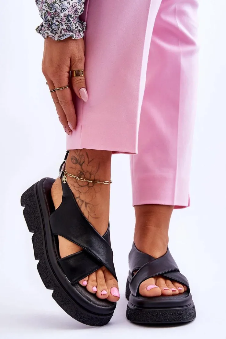 Damskie Evento Modne Sandały Na Platformie Czarne Chester