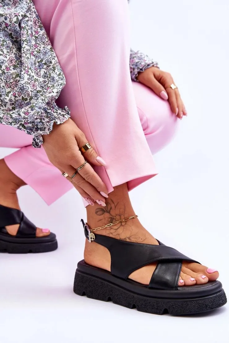 Damskie Evento Modne Sandały Na Platformie Czarne Chester