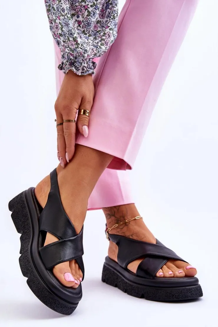 Damskie Evento Modne Sandały Na Platformie Czarne Chester