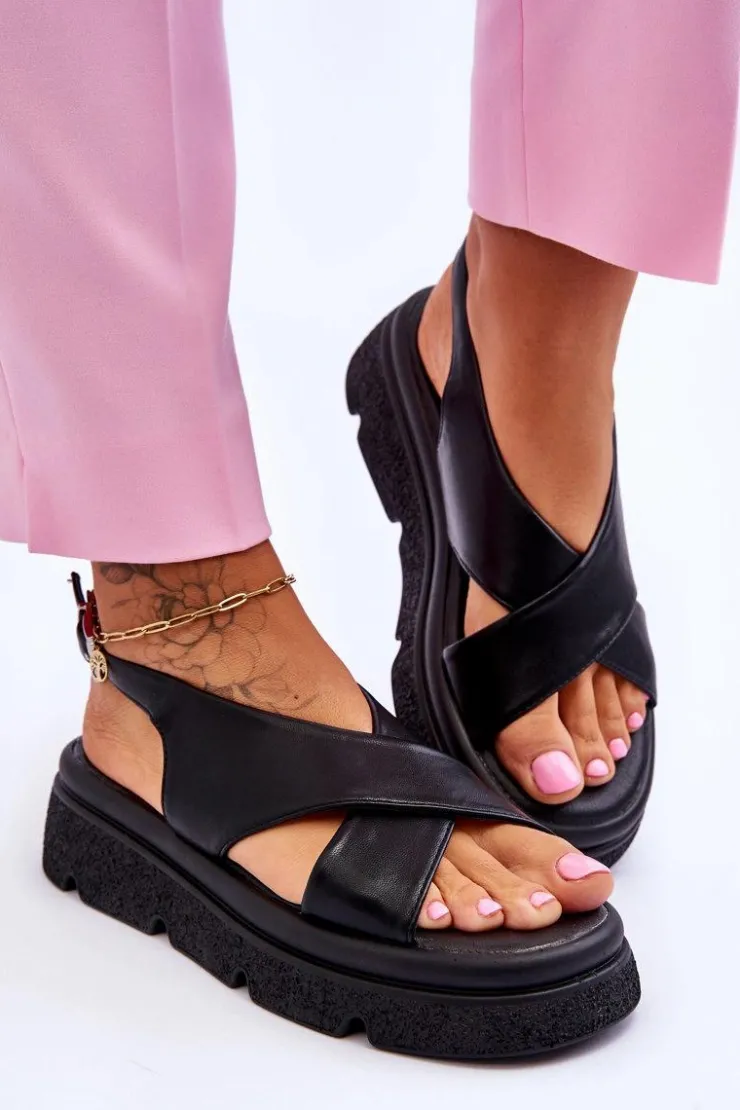 Damskie Evento Modne Sandały Na Platformie Czarne Chester