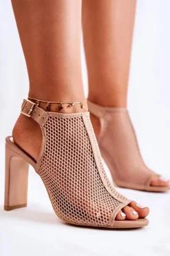 Buty damskie Vinceza Sandały Na Obcasie*Modne Sandały Na Słupku Na Sprzączkę Beżowe Semira