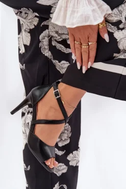 New Buty Sergio Leone Modne Sandały Na Szpilce Czarne Loressa Czarny