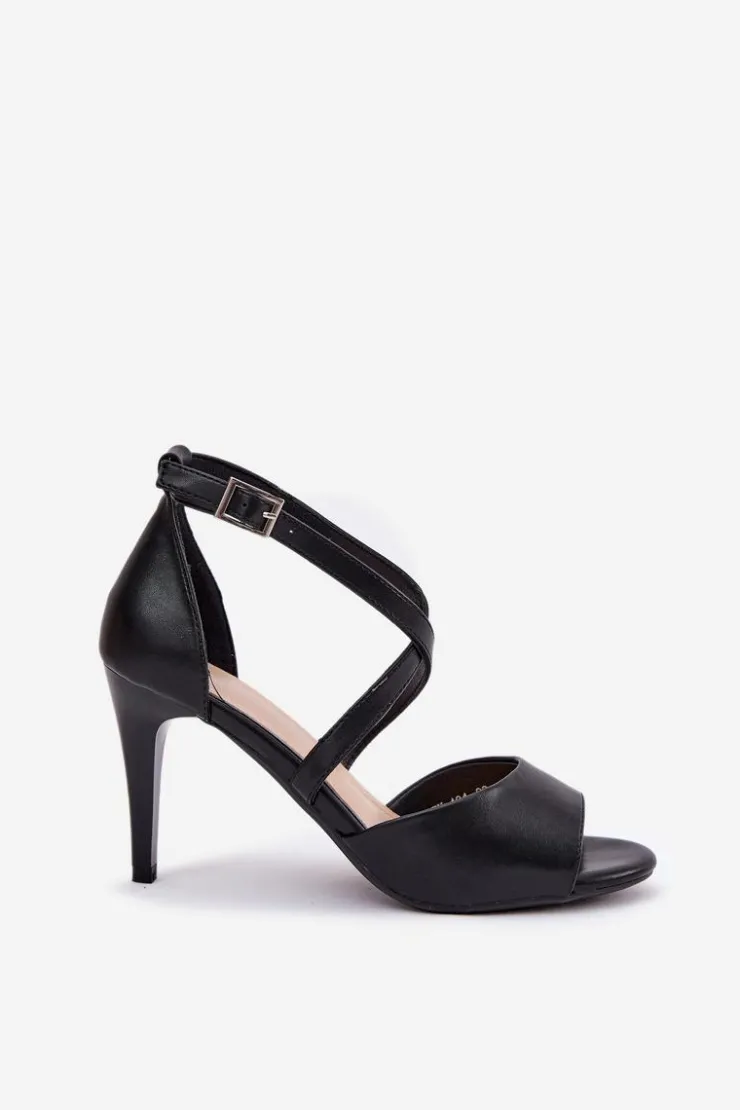 New Buty Sergio Leone Modne Sandały Na Szpilce Czarne Loressa Czarny