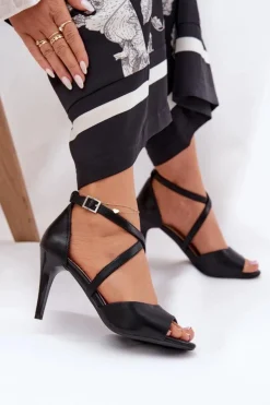 New Buty Sergio Leone Modne Sandały Na Szpilce Czarne Loressa Czarny