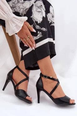 New Buty Sergio Leone Modne Sandały Na Szpilce Czarne Loressa Czarny