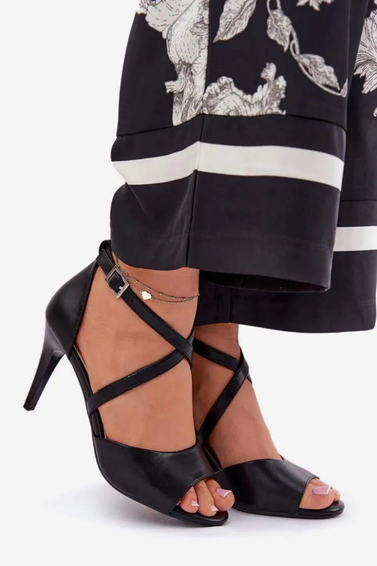 New Buty Sergio Leone Modne Sandały Na Szpilce Czarne Loressa Czarny