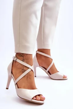 Buty Sergio Leone Sandały Na Obcasie*Modne Sandały Na Szpilce Lakierowane Beżowe Loressa