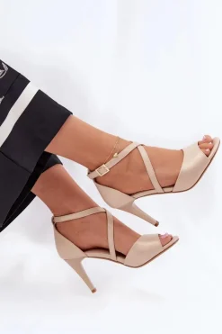 Damskie Buty Sergio Leone Modne Sandały Na Szpilce Złote Loressa