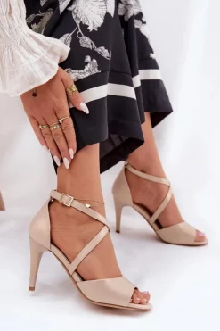 Damskie Buty Sergio Leone Modne Sandały Na Szpilce Złote Loressa