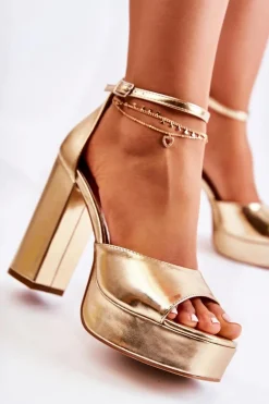 New Boto Modne Sandały Na Wysokim Obcasie Złote Besso