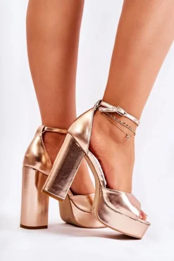 Boto Sandały Na Obcasie*Modne Sandały Na Wysokim Obcasie Różowe Złoto Besso