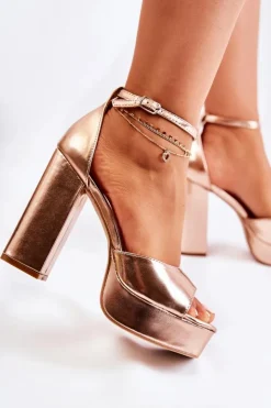 Boto Sandały Na Obcasie*Modne Sandały Na Wysokim Obcasie Różowe Złoto Besso