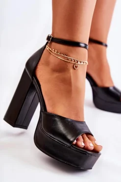 Damskie Boto Modne Sandały Na Wysokim Obcasie Czarne Besso
