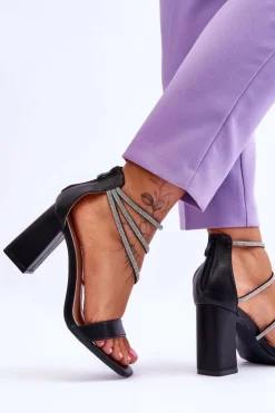 Damskie Boto Modne Sandały Z Cyrkoniami Czarne Carma