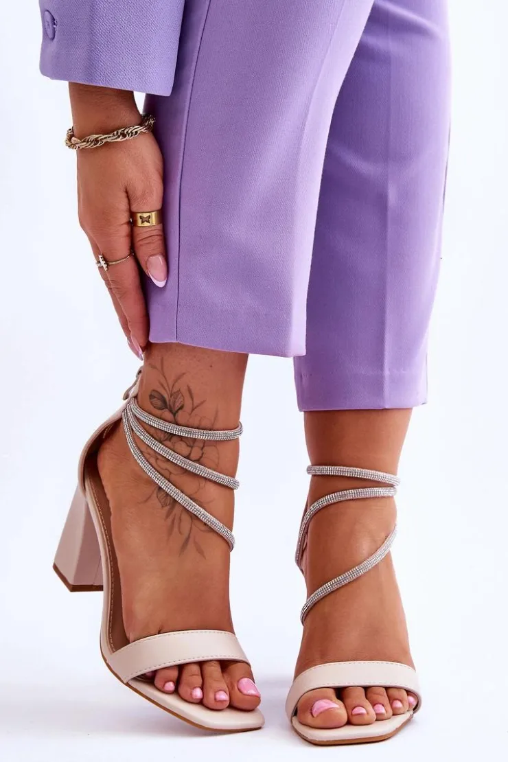 Clearance Boto Modne Sandały Z Cyrkoniami Beżowe Carma