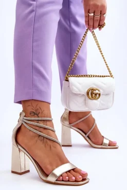 Damskie Boto Modne Sandały Z Cyrkoniami Złote Carma