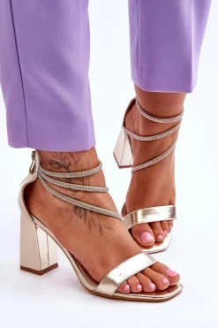 Damskie Boto Modne Sandały Z Cyrkoniami Złote Carma