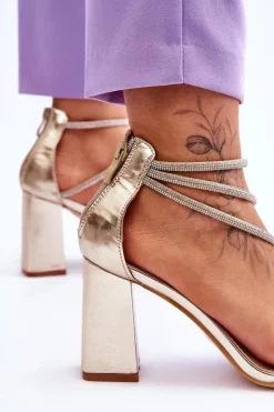 Damskie Boto Modne Sandały Z Cyrkoniami Złote Carma