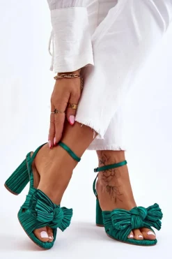 Online Boto Modne Sandały Z Kokardą Na Obcasie Zielone Callum