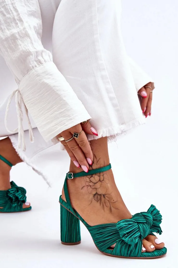 Online Boto Modne Sandały Z Kokardą Na Obcasie Zielone Callum