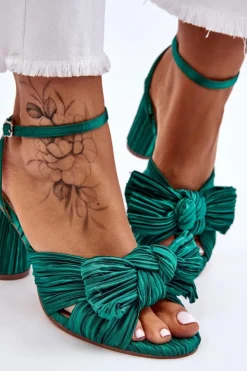 Online Boto Modne Sandały Z Kokardą Na Obcasie Zielone Callum