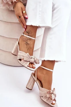 Damskie Boto Modne Sandały Z Kokardą Na Obcasie Jasnobeżowe Callum