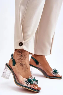 Damskie buty S.Barski Modne Sandały Z Koralikami Zielone Terrance