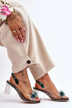 Damskie buty S.Barski Modne Sandały Z Koralikami Zielone Terrance