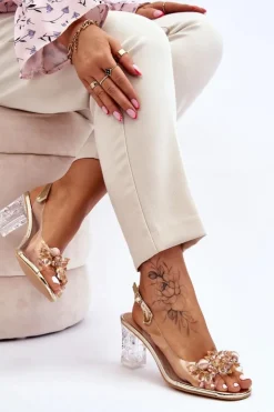 Damskie buty S.Barski Modne Sandały Z Koralikami Złote Terrance