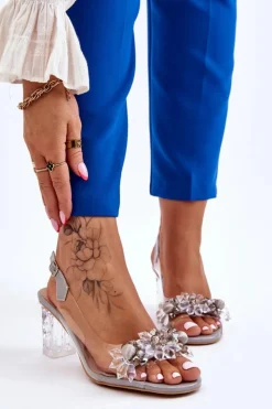 Damskie Damskie buty S.Barski Modne Sandały Z Koralikami Szare Terrance