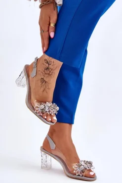 Damskie Damskie buty S.Barski Modne Sandały Z Koralikami Szare Terrance