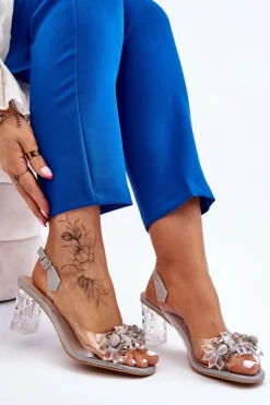 Damskie Damskie buty S.Barski Modne Sandały Z Koralikami Szare Terrance