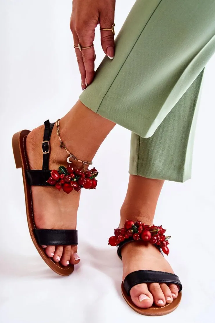 Boto Modne Sandały Z Koralikami Czarne Hally Czarny