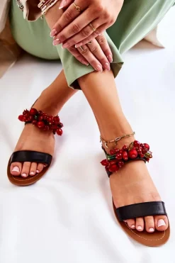 Boto Modne Sandały Z Koralikami Czarne Hally Czarny