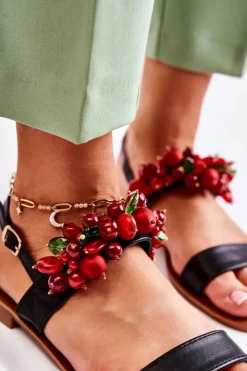 Boto Modne Sandały Z Koralikami Czarne Hally Czarny