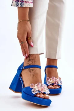 Boto Sandały Na Obcasie*Modne Sandały Z Kryształami Na Masywnym Obcasie Niebieskie Garrett